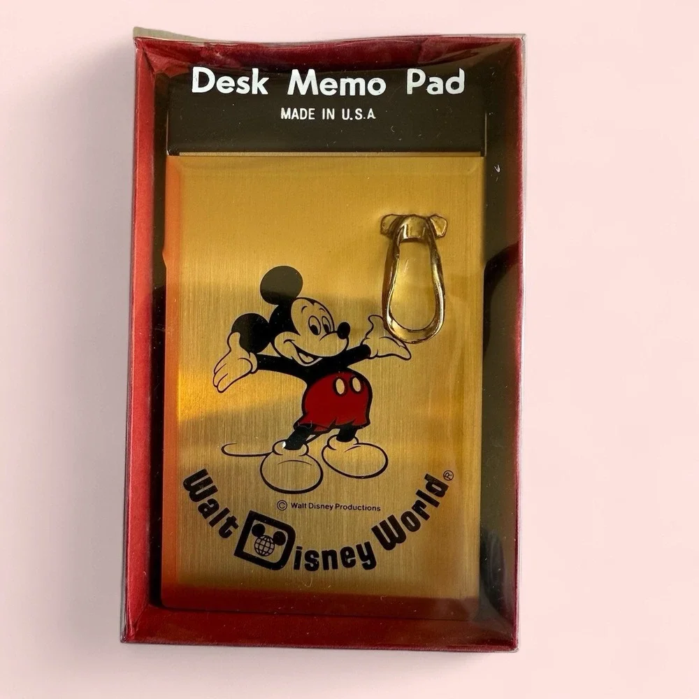 Disneyland Walt Disney Productions  Mickey Mouse Disneyland Brass Toned Memo Pad